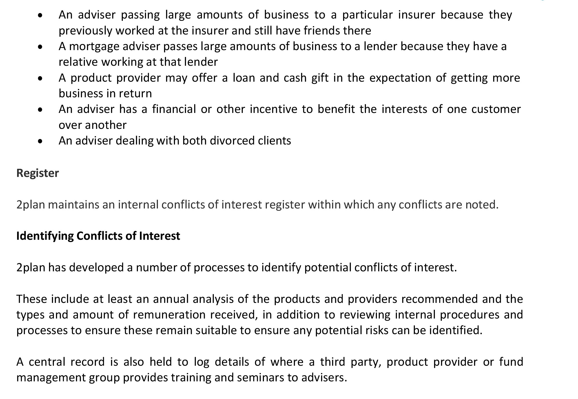 2Plan Conflicts of interest Policy
